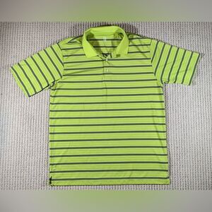 PGA Tour Golf Short Sleeve Collared Polo Men's Shirt Large Lime Green Striped